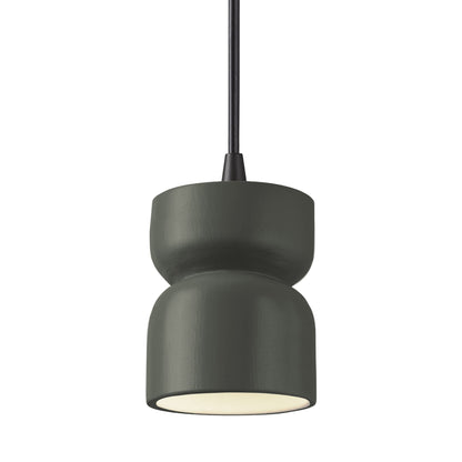 Radiance Short Hourglass Pendant Light in Pewter Green/Matte Black/Black.