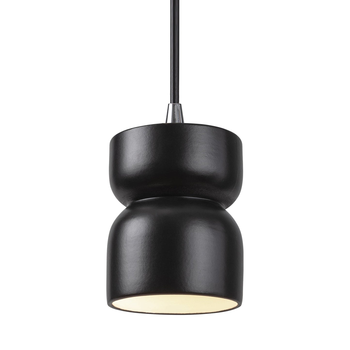 Radiance Short Hourglass Pendant Light in Carbon Matte Black/Polished Chrome/Black.
