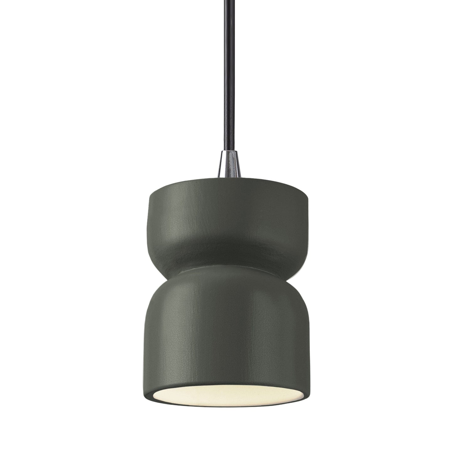Radiance Short Hourglass Pendant Light in Pewter Green/Polished Chrome/Black.
