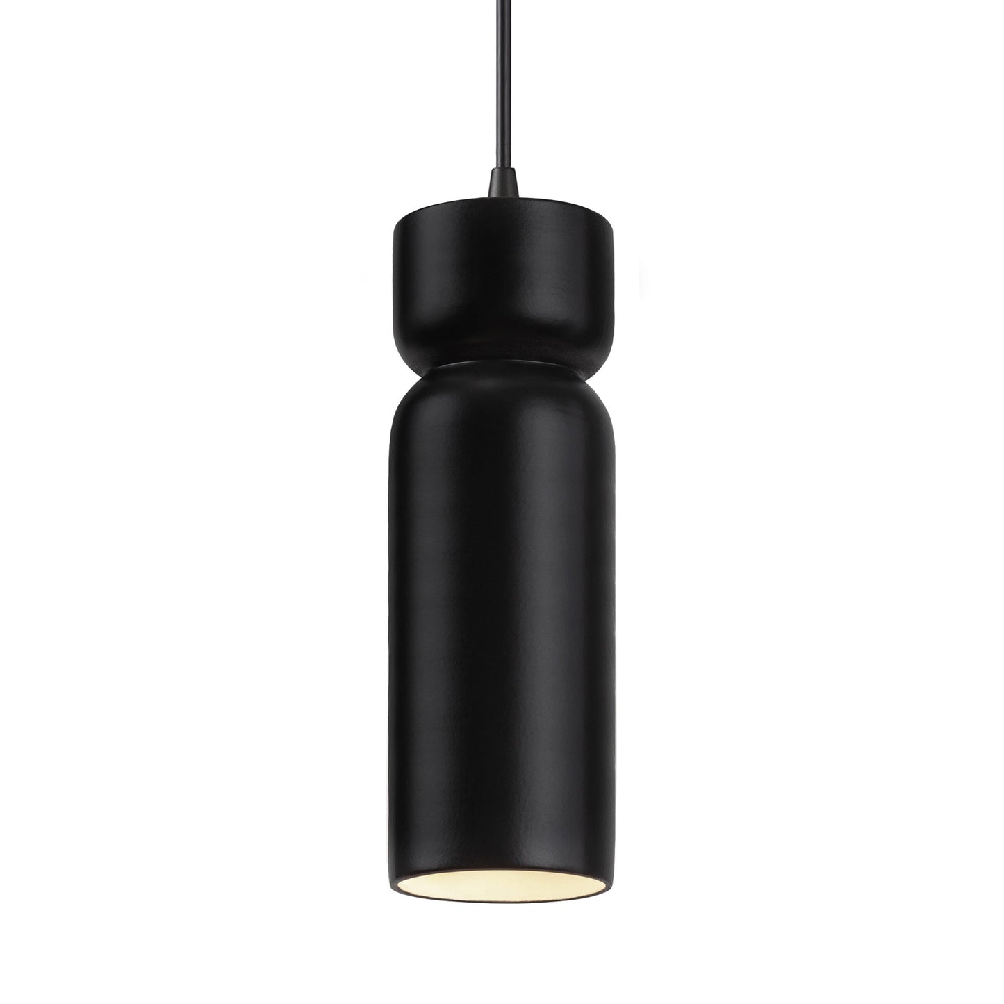Radiance Tall Hourglass LED Pendant Light in Carbon Matte Black/Matte Black/Black.
