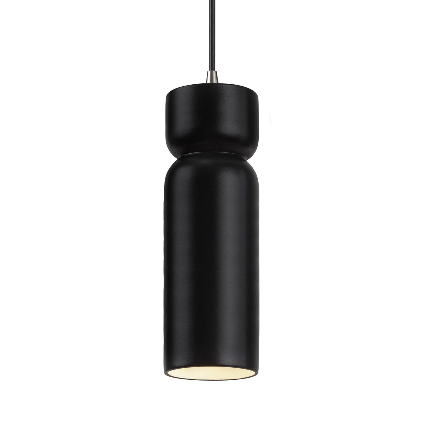 Radiance Tall Hourglass Pendant Light in Carbon Matte Black/Brushed Nickel/Black.