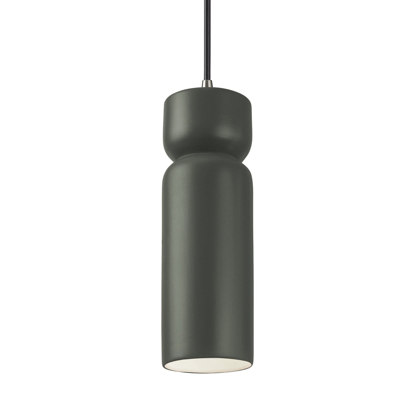 Radiance Tall Hourglass Pendant Light in Pewter Green/Brushed Nickel/Black.
