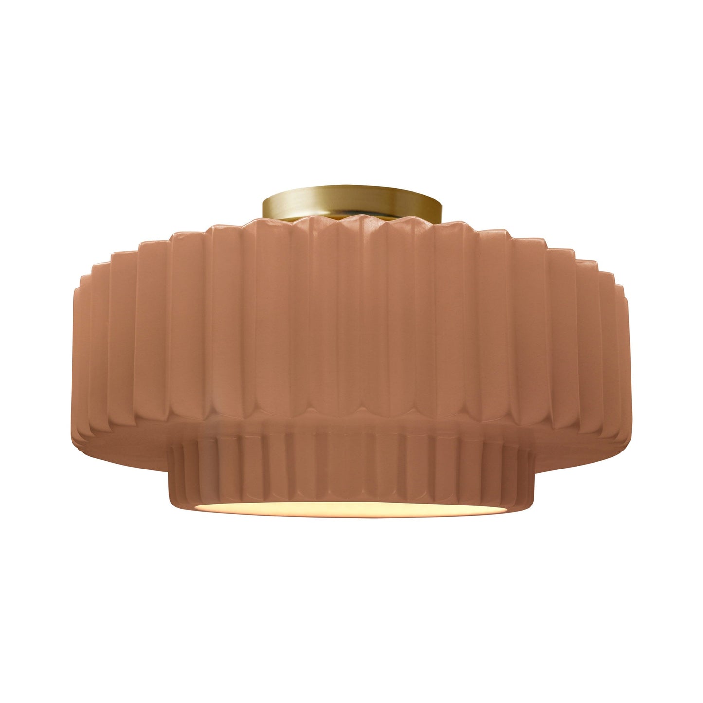 Radiance Tier Pleated Semi Flush Mount Ceiling Light in Adobe/Brushed Brass.
