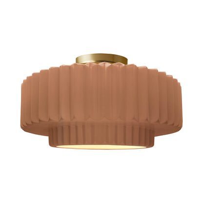 Radiance Tier Pleated Semi Flush Mount Ceiling Light in Adobe/Brushed Brass.