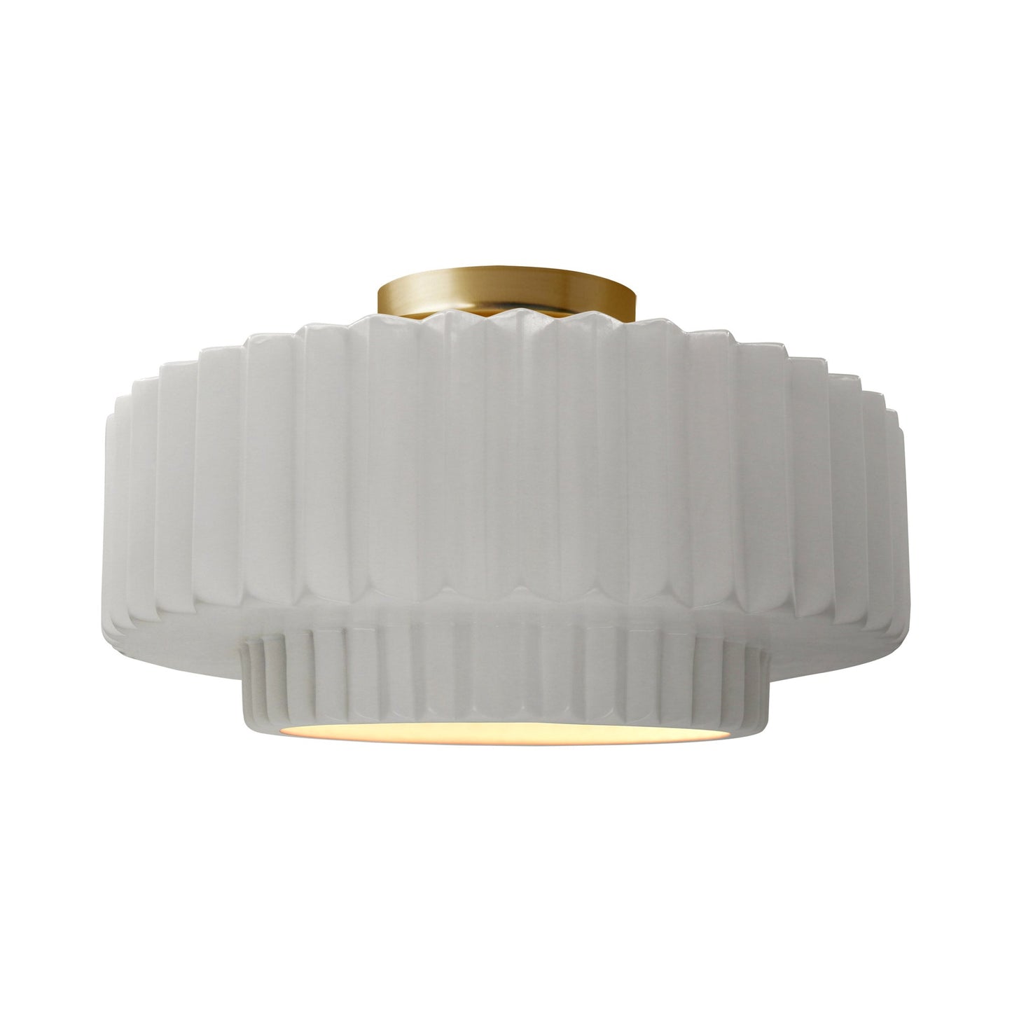 Radiance Tier Pleated Semi Flush Mount Ceiling Light in Bisque/Brushed Brass.