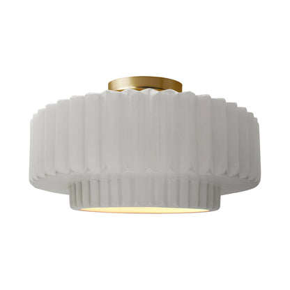 Radiance Tier Pleated Semi Flush Mount Ceiling Light in Bisque/Brushed Brass.