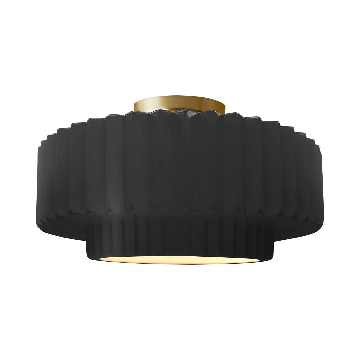 Radiance Tier Pleated Semi Flush Mount Ceiling Light in Carbon Matte Black/Brushed Brass.