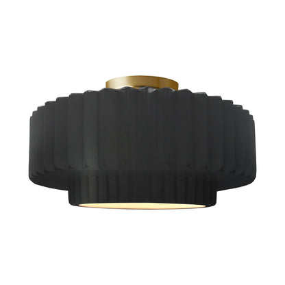 Radiance Tier Pleated Semi Flush Mount Ceiling Light in Carbon Matte Black/Brushed Brass.