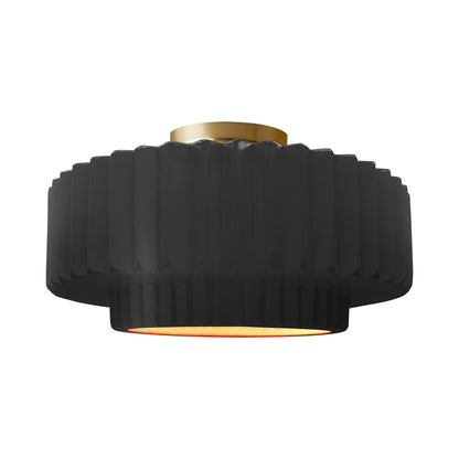 Radiance Tier Pleated Semi Flush Mount Ceiling Light in Carbon Matte Black/Champagne Gold/Brushed Brass.