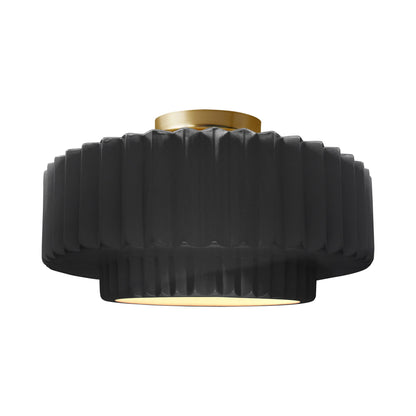 Radiance Tier Pleated Semi Flush Mount Ceiling Light in Gloss Black/Brushed Brass.