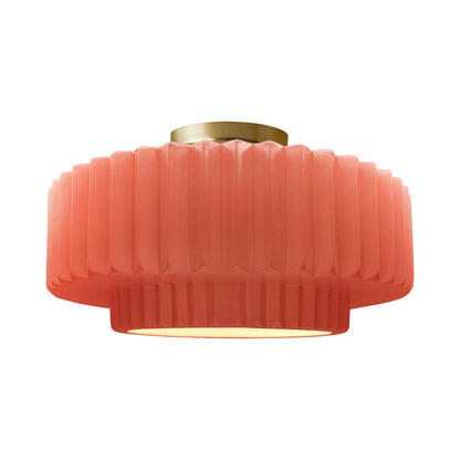 Radiance Tier Pleated Semi Flush Mount Ceiling Light in Gloss Blush/Brushed Brass.