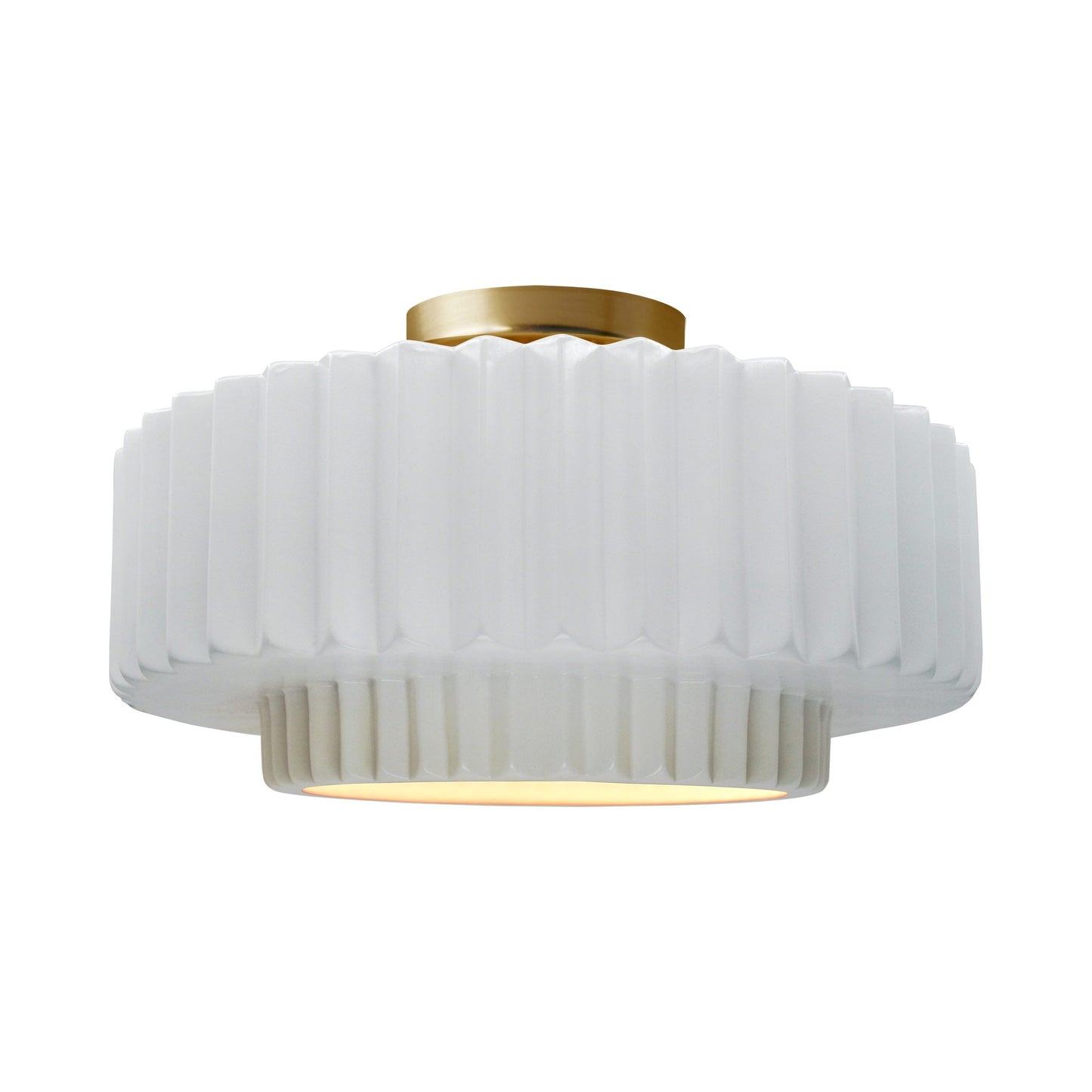Radiance Tier Pleated Semi Flush Mount Ceiling Light in Gloss White/Brushed Brass.