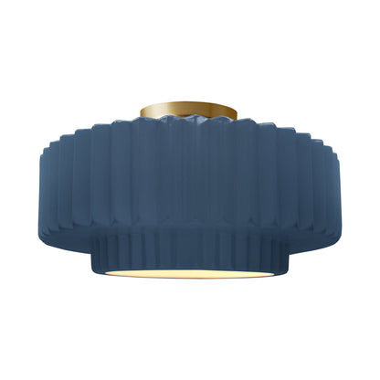 Radiance Tier Pleated Semi Flush Mount Ceiling Light in Midnight Sky/Brushed Brass.