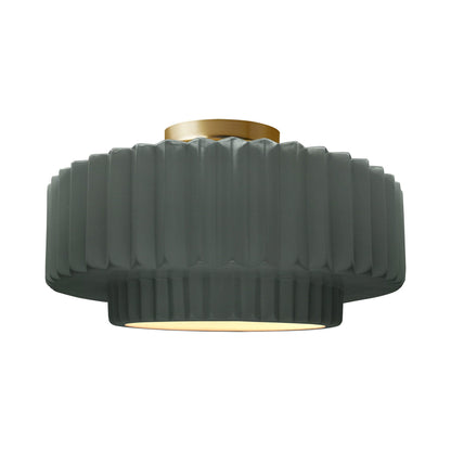 Radiance Tier Pleated Semi Flush Mount Ceiling Light in Pewter Green/Brushed Brass.