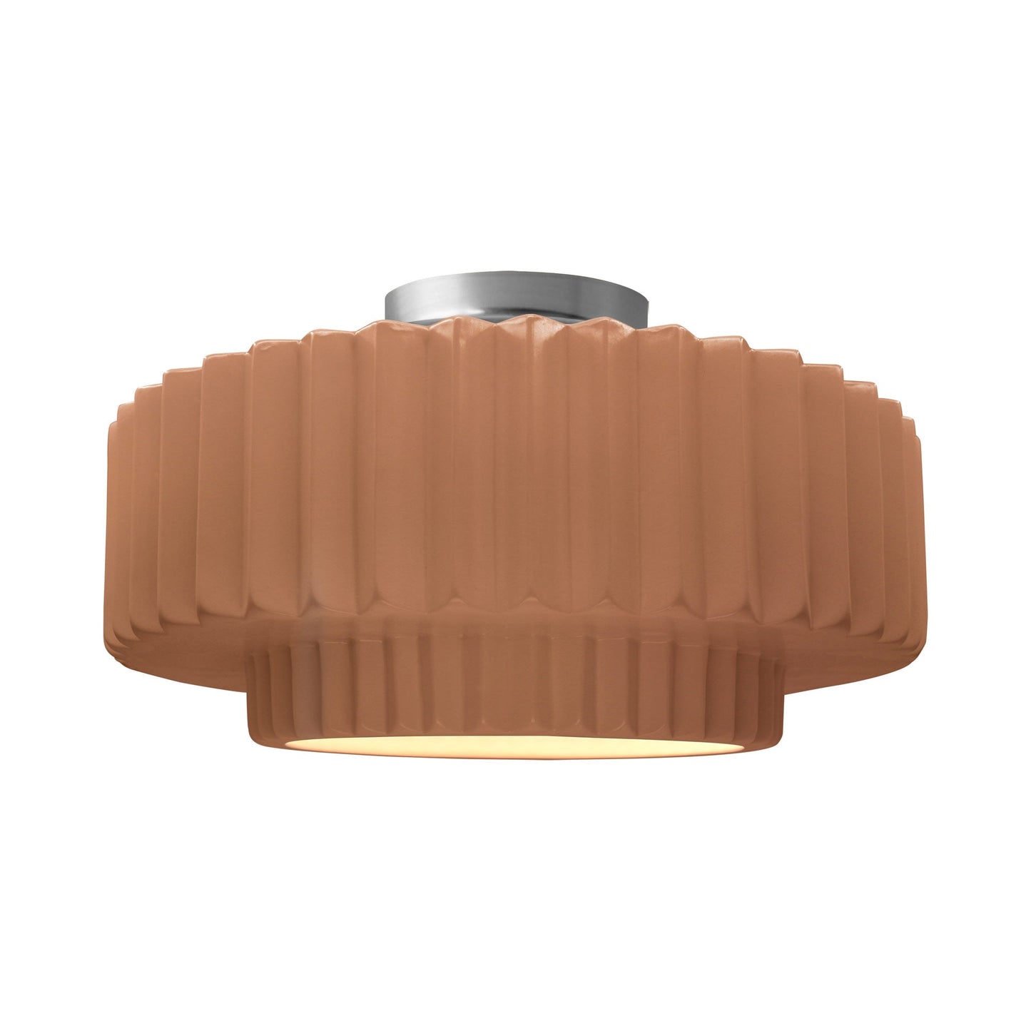 Radiance Tier Pleated Semi Flush Mount Ceiling Light in Adobe/Brushed Nickel.