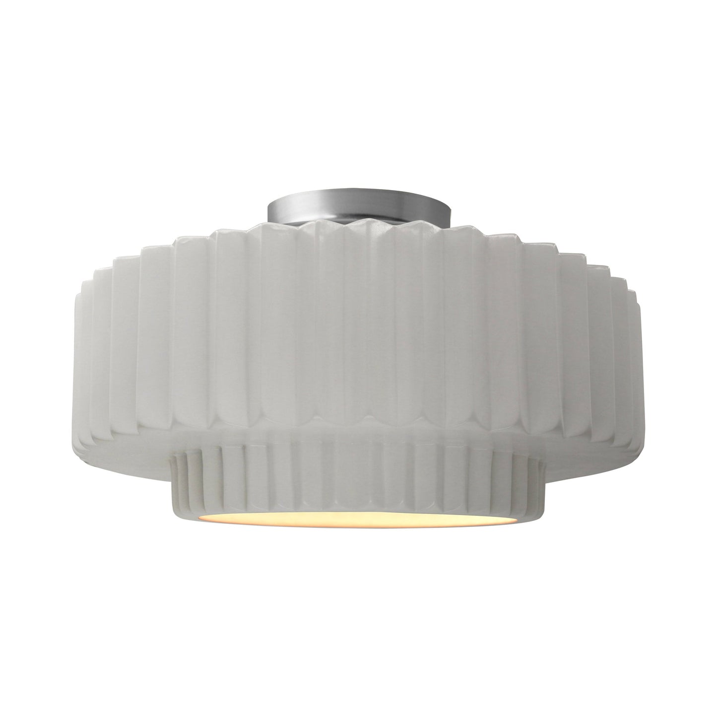 Radiance Tier Pleated Semi Flush Mount Ceiling Light in Bisque/Brushed Nickel.