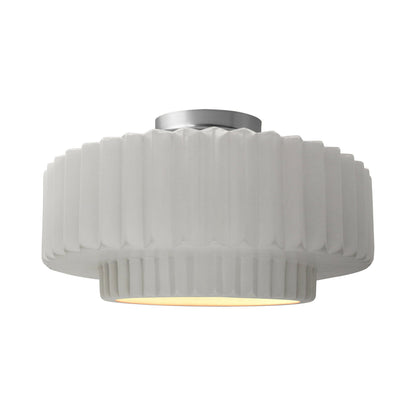 Radiance Tier Pleated Semi Flush Mount Ceiling Light in Bisque/Brushed Nickel.