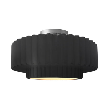 Radiance Tier Pleated Semi Flush Mount Ceiling Light in Carbon Matte Black/Brushed Nickel.