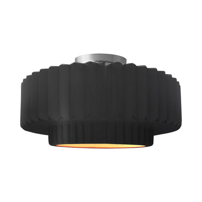 Radiance Tier Pleated Semi Flush Mount Ceiling Light in Carbon Matte Black/Champagne Gold/Brushed Nickel.