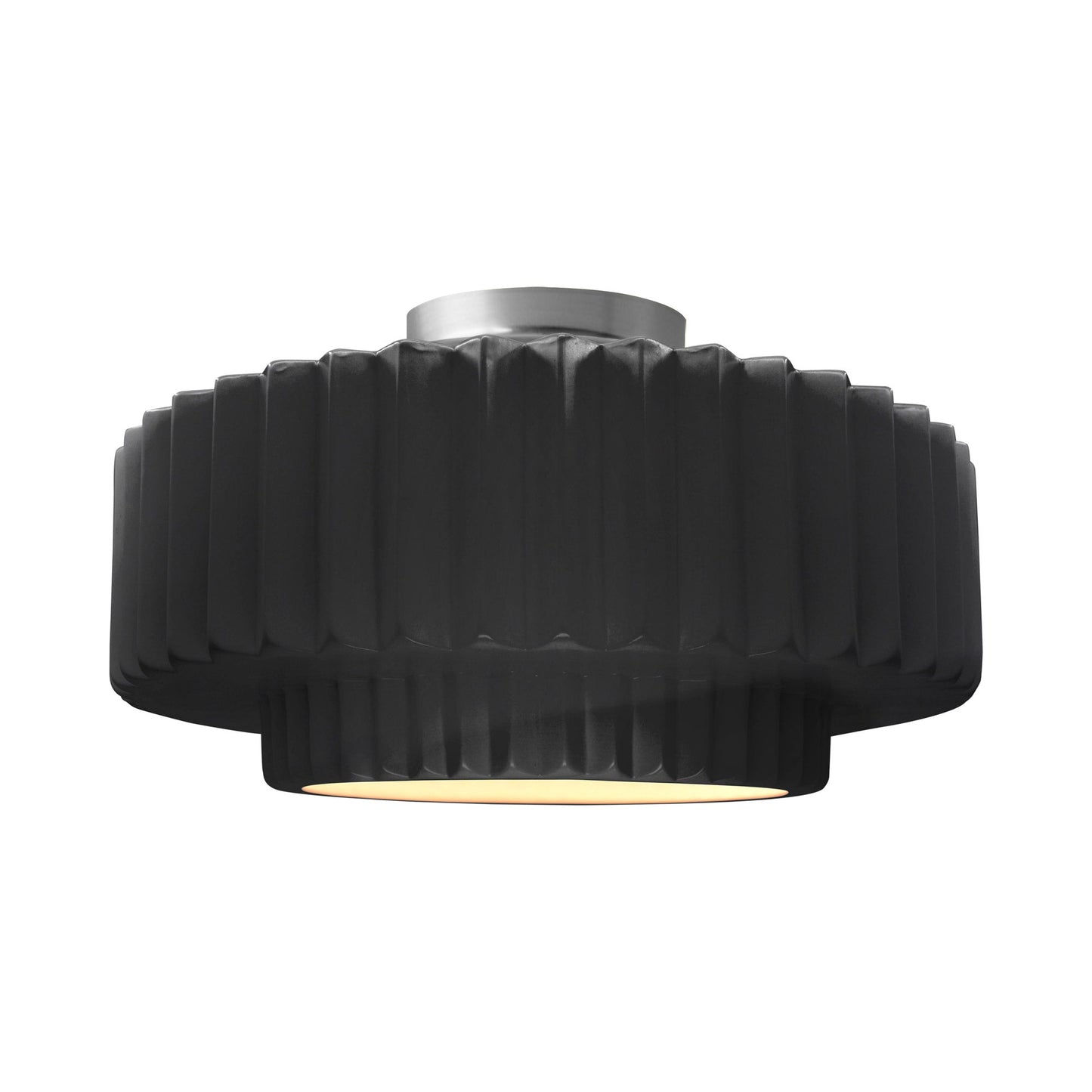Radiance Tier Pleated Semi Flush Mount Ceiling Light in Gloss Black/Brushed Nickel.