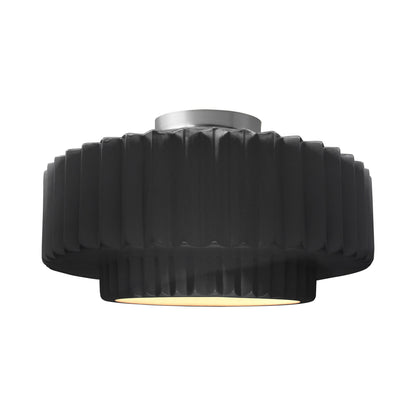 Radiance Tier Pleated Semi Flush Mount Ceiling Light in Gloss Black/Brushed Nickel.