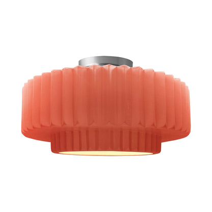 Radiance Tier Pleated Semi Flush Mount Ceiling Light in Gloss Blush/Brushed Nickel.