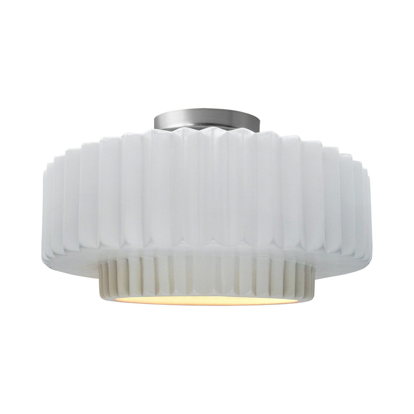 Radiance Tier Pleated Semi Flush Mount Ceiling Light in Gloss White/Brushed Nickel.