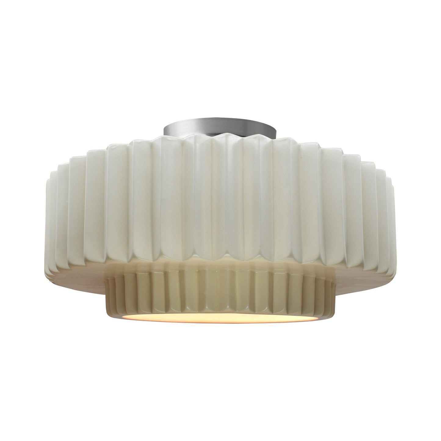 Radiance Tier Pleated Semi Flush Mount Ceiling Light in Matte White/Brushed Nickel.