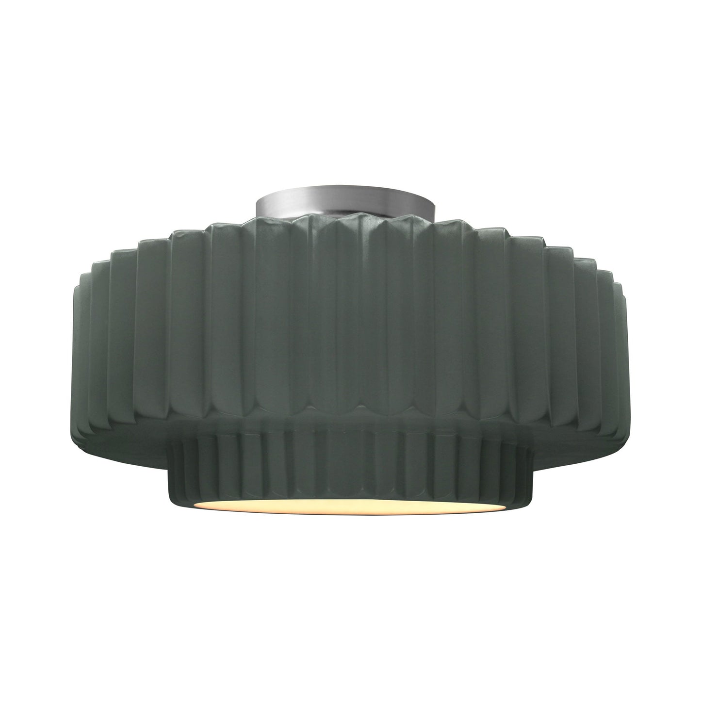 Radiance Tier Pleated Semi Flush Mount Ceiling Light in Pewter Green/Brushed Nickel.