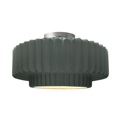 Radiance Tier Pleated Semi Flush Mount Ceiling Light in Pewter Green/Brushed Nickel.