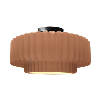 Radiance Tier Pleated Semi Flush Mount Ceiling Light in Adobe/Matte Black.