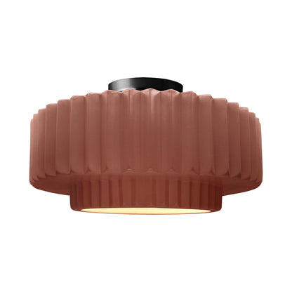 Radiance Tier Pleated Semi Flush Mount Ceiling Light in Canyon Clay/Matte Black.