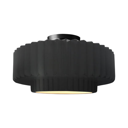 Radiance Tier Pleated Semi Flush Mount Ceiling Light in Carbon Matte Black/Matte Black.