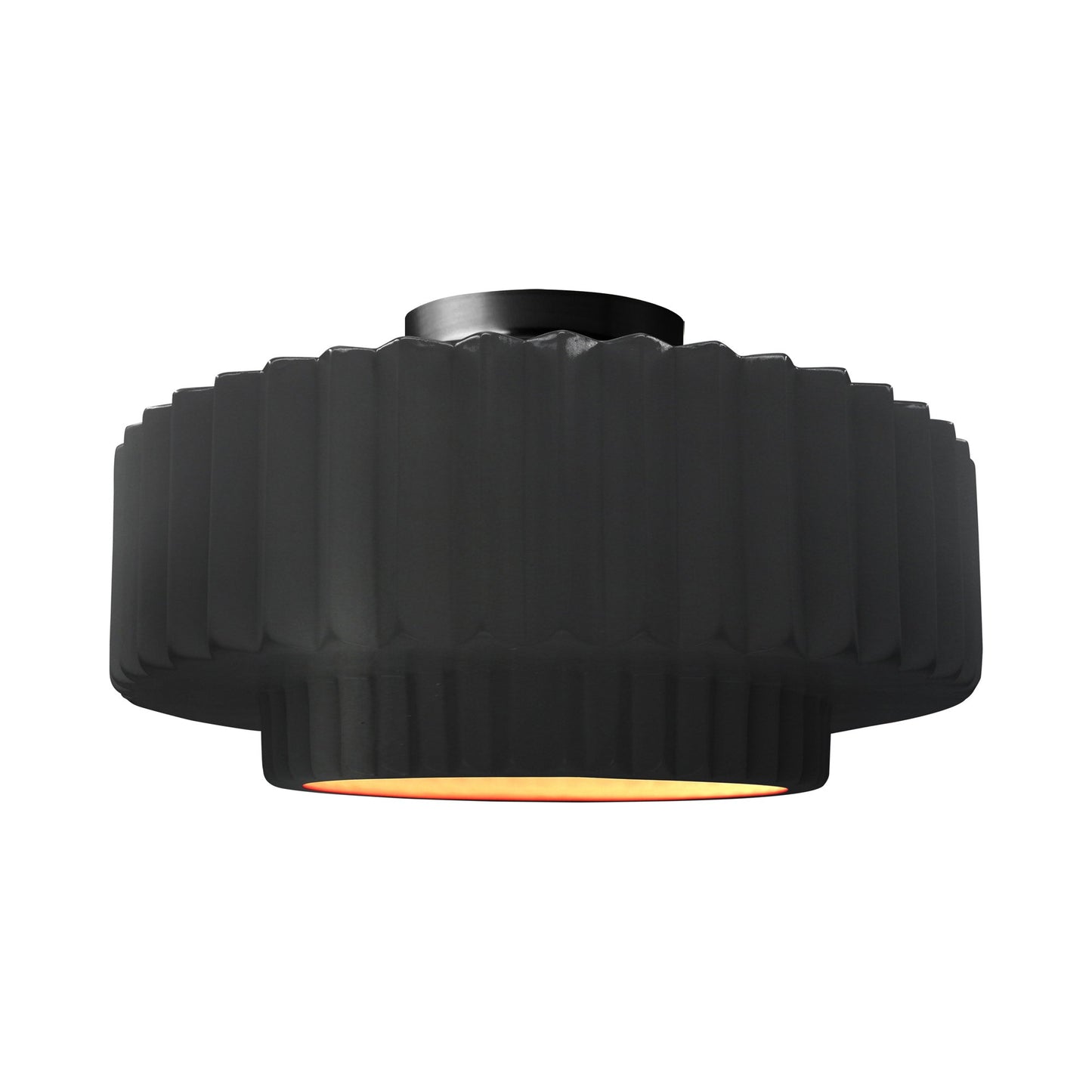 Radiance Tier Pleated Semi Flush Mount Ceiling Light in Carbon Matte Black/Champagne Gold/Matte Black.
