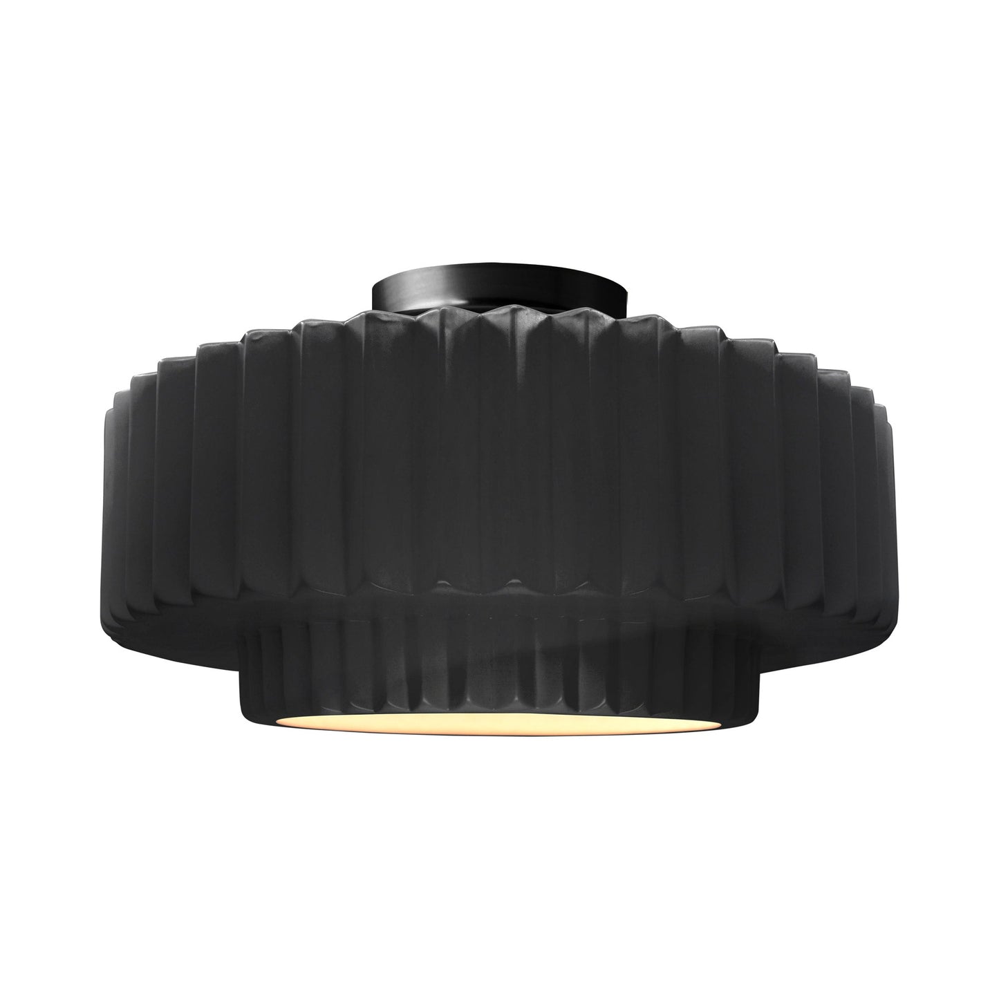 Radiance Tier Pleated Semi Flush Mount Ceiling Light in Gloss Black/Matte Black.