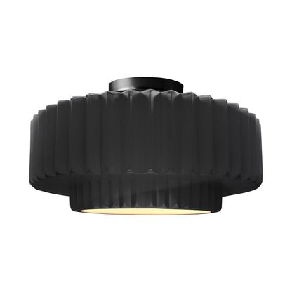Radiance Tier Pleated Semi Flush Mount Ceiling Light in Gloss Black/Matte Black.