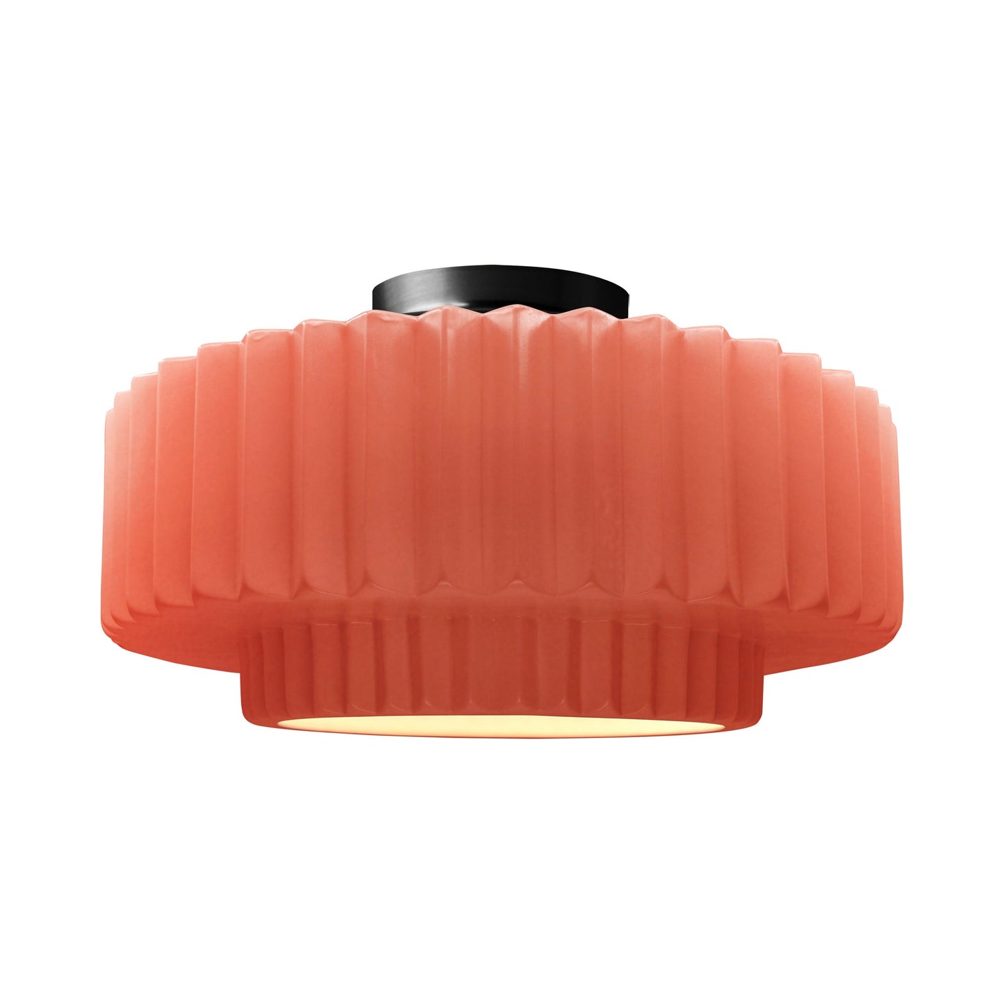 Radiance Tier Pleated Semi Flush Mount Ceiling Light in Gloss Blush/Matte Black.