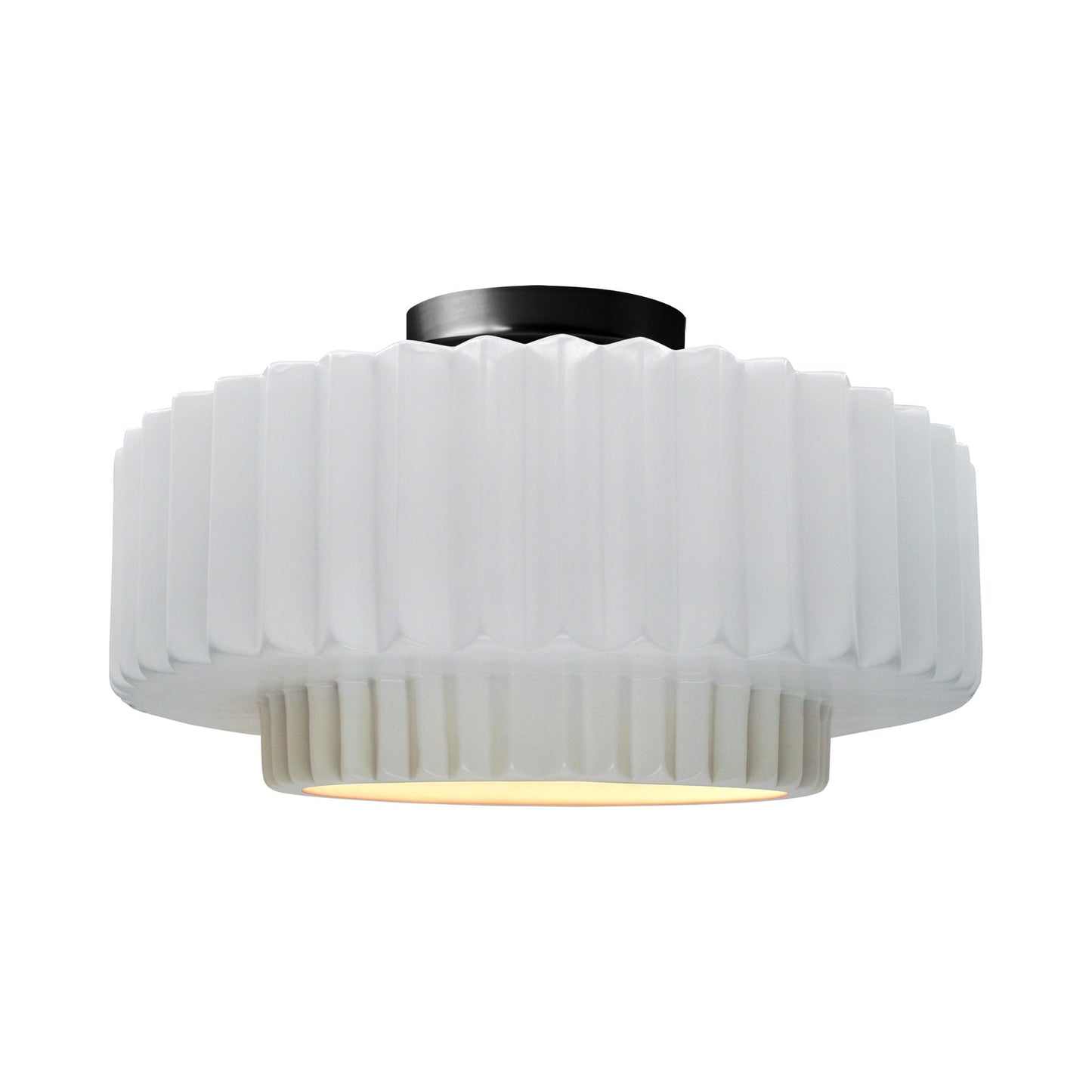 Radiance Tier Pleated Semi Flush Mount Ceiling Light in Gloss White/Matte Black.