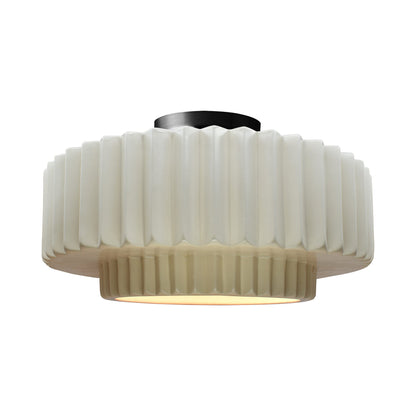 Radiance Tier Pleated Semi Flush Mount Ceiling Light in Matte White/Matte Black.