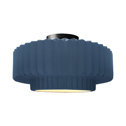 Radiance Tier Pleated Semi Flush Mount Ceiling Light in Midnight Sky/Matte Black.
