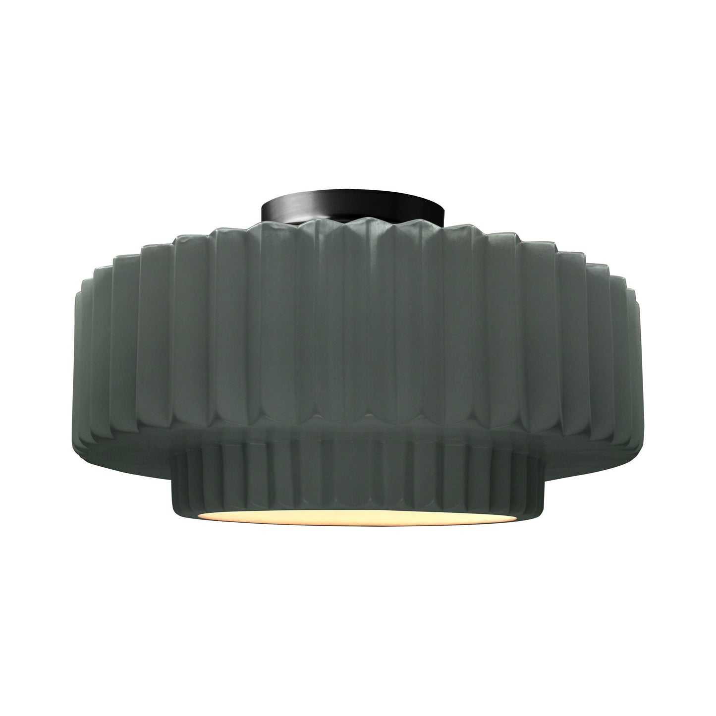 Radiance Tier Pleated Semi Flush Mount Ceiling Light in Pewter Green/Matte Black.