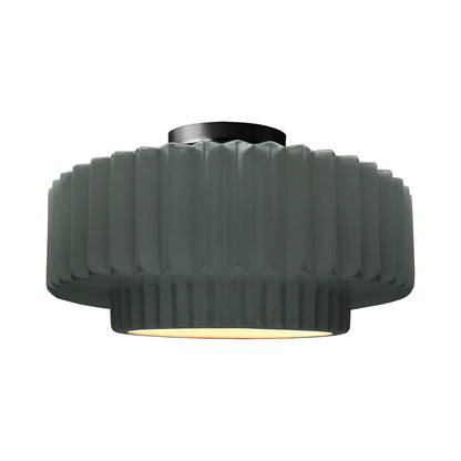 Radiance Tier Pleated Semi Flush Mount Ceiling Light in Pewter Green/Matte Black.