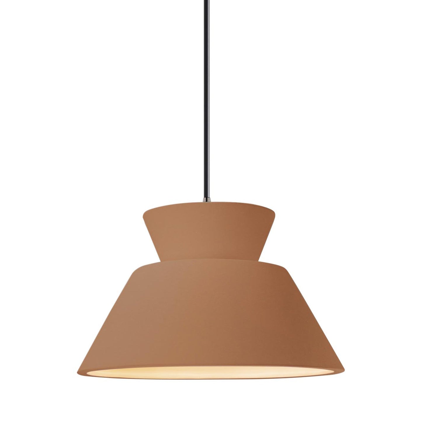 Radiance Trapezoid Single LED Pendant Light in Adobe/Brushed Nickel/Black.