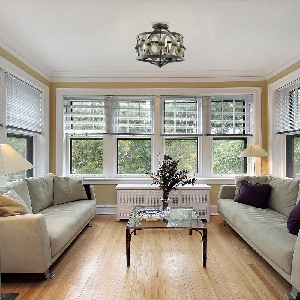 Belmont Flush Mount Ceiling Light in living room.