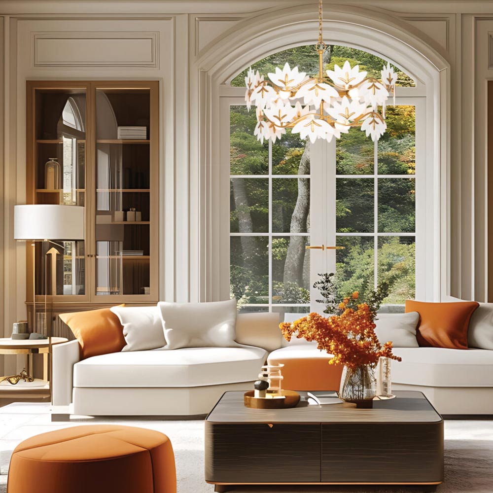 Bloom Chandelier in living room.