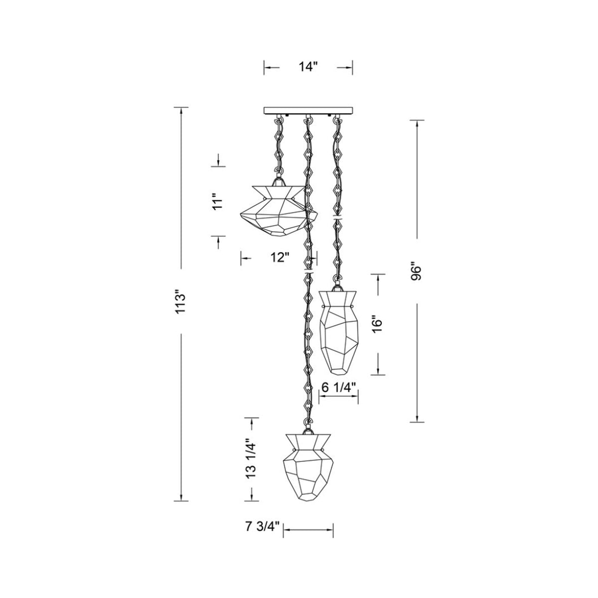 Bolsa Multi Light Pendant Light - line drawing.