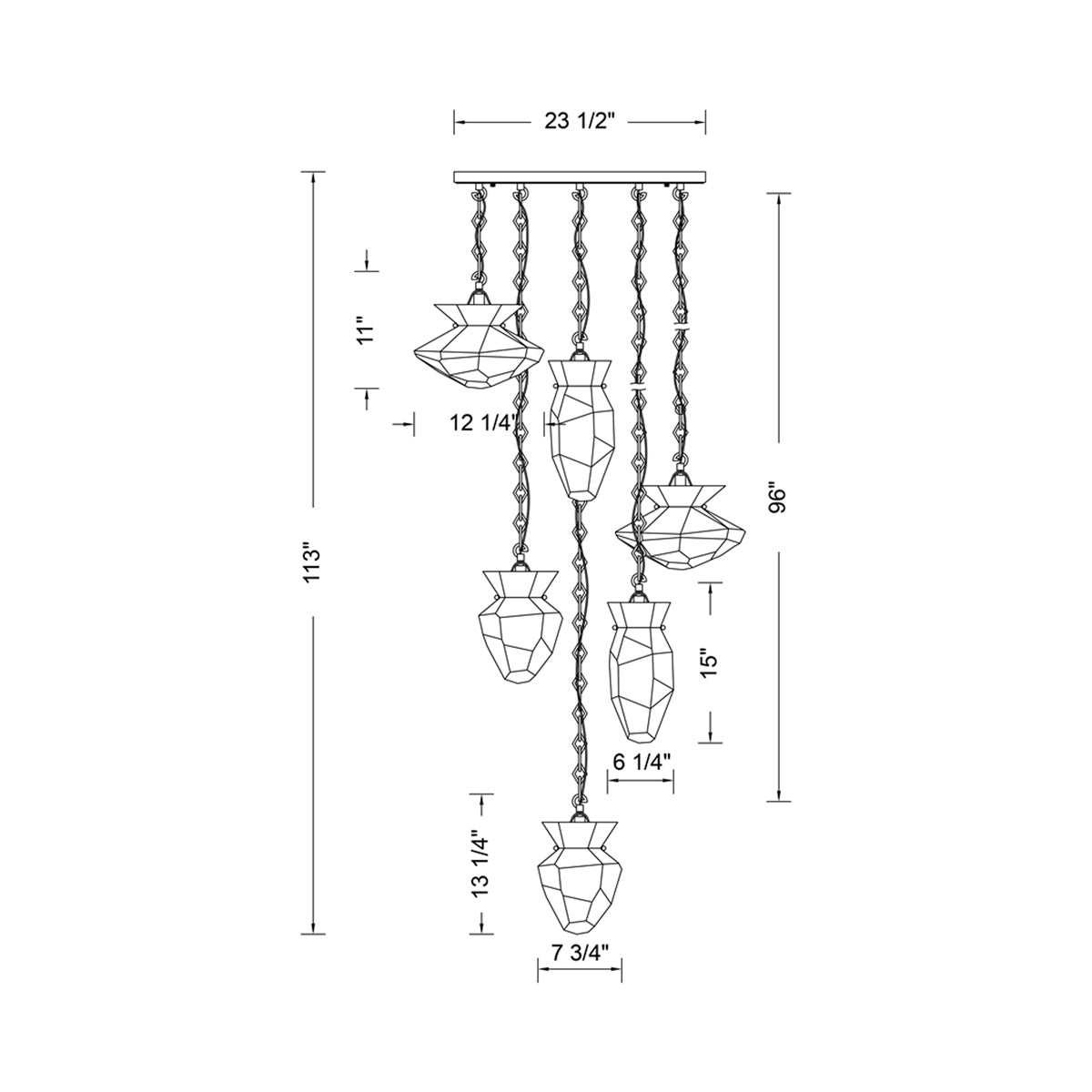 Bolsa Multi Light Pendant Light - line drawing.