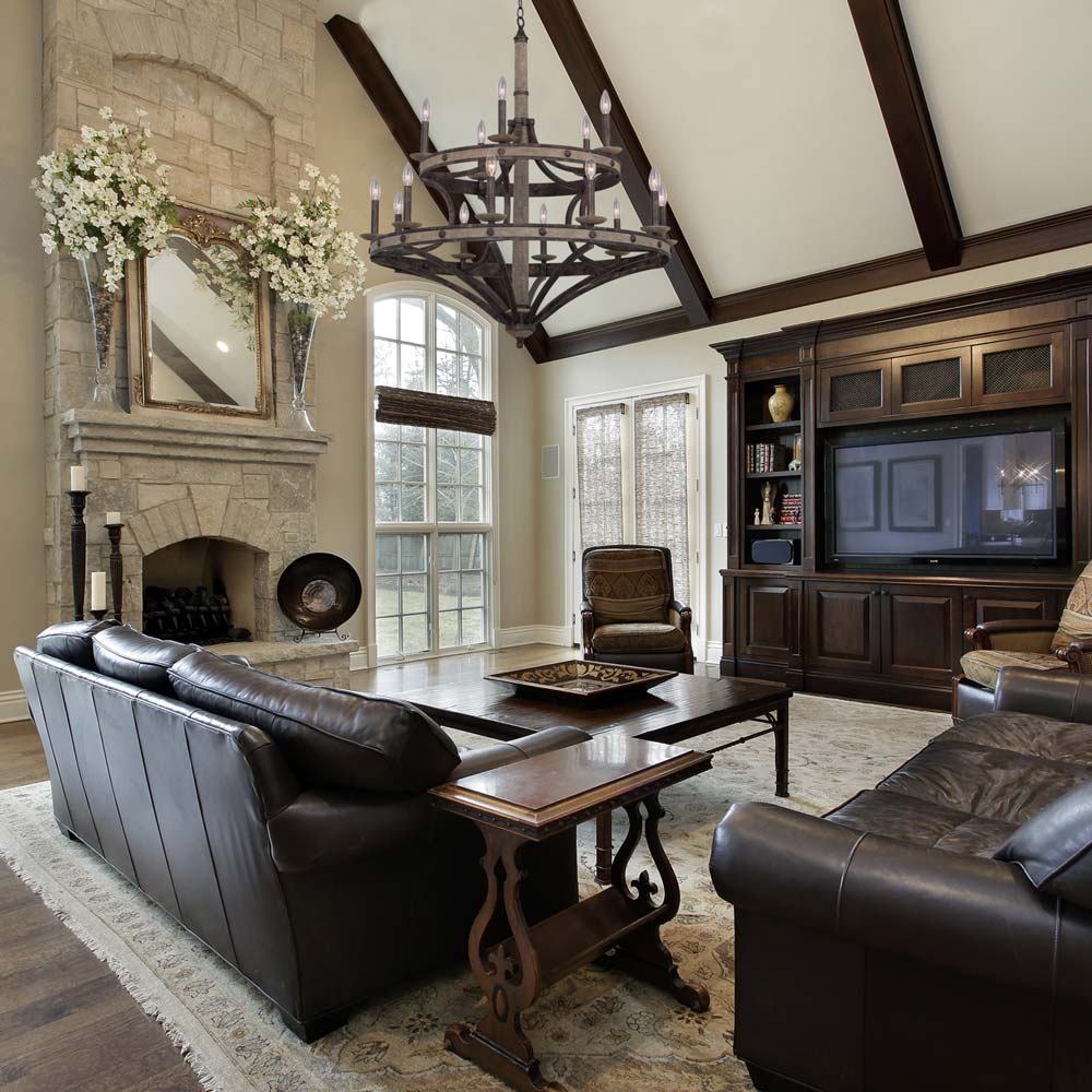 Coronado Tiered Chandelier in living room.