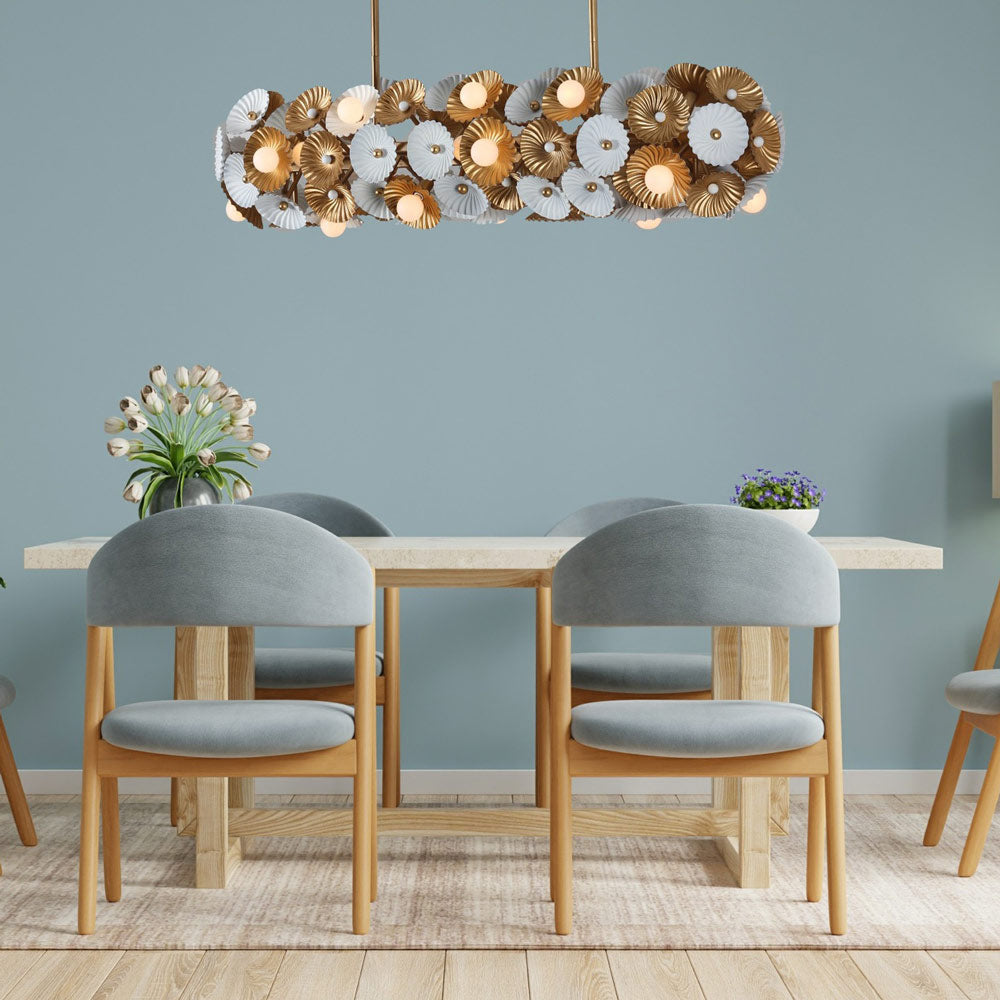 Damask Linear Pendant Light in dining room.