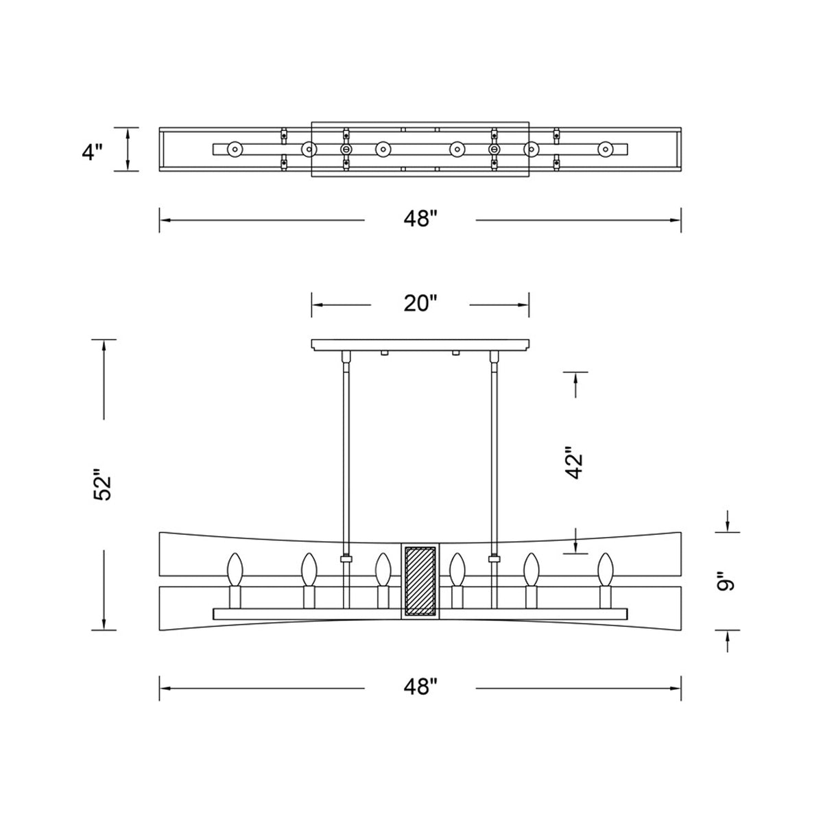 Dos Linear Pendant Light - line drawing.